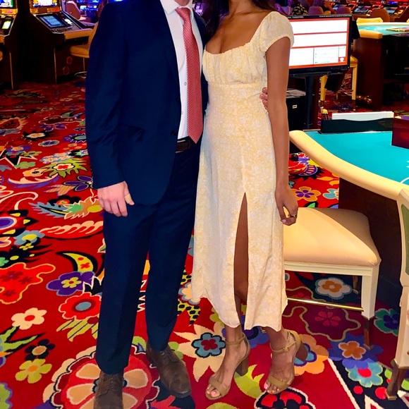 Abercrombie & Fitch Yellow Floral Midi Dress XXS - Picture 2 of 3